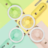 Portable Cute Cartoon Fan with LED Light, USB Rechargeable Mini Handheld Fan Personal Fan for Travel